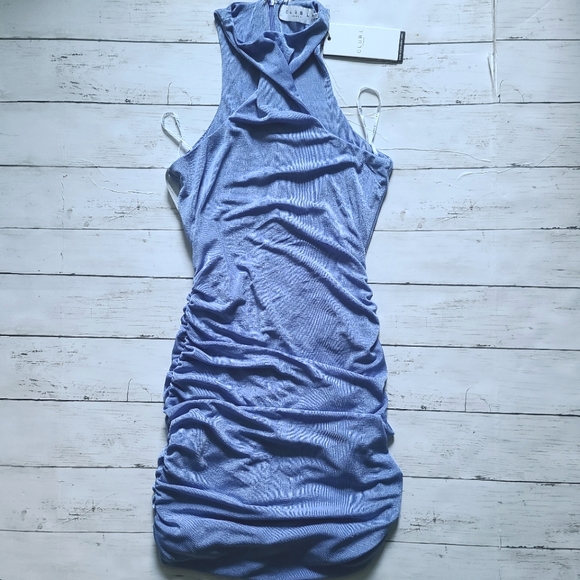 NWT GORGEOUS Blue RUCHED Twist Front Mini Dress - Picture 9 of 14